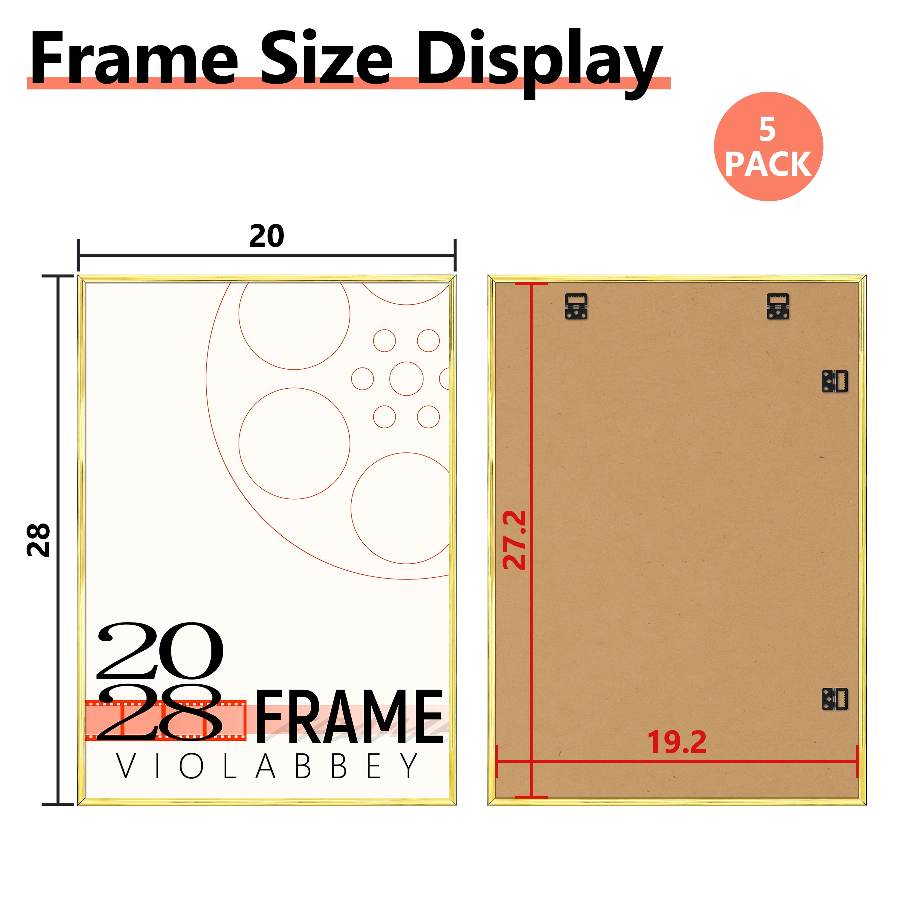 VIOLABBEY 20x28 Picture Frame Set of 5, Gold Picture Frames for Wall Mounting Vertically or Horizontally, Gallery Wall Frame