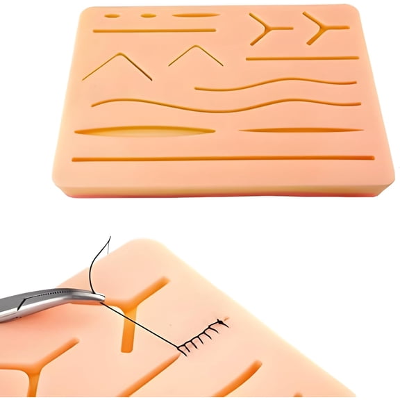 Calmind Almohadilla de Practica de Sutura de Silicona Modelo de Piel Reutilizable con 3 Capas y 14 Incisiones