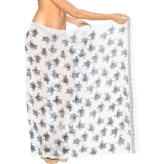 LA LEELA Women's Beach Wrap Bikini Swimwear Cover up Skirt Bathing suit Summer Wraps Sarong Swimsuits for Women One Size Ivory, Allover Turtle