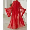 thumbnail image 4 of Kaemgyyd Women's Long Bridal Robes Mesh See Through Fuzzy Trim Bathrobe Elegant Lace V Neck Belted Wedding Party Nightgown Loungewear, 4 of 7