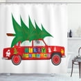 thumbnail image 1 of Ambesonne Christmas Shower Curtain, Red Vintage Car Elf, 69"Wx84"L, Vermilion Green White, 1 of 3