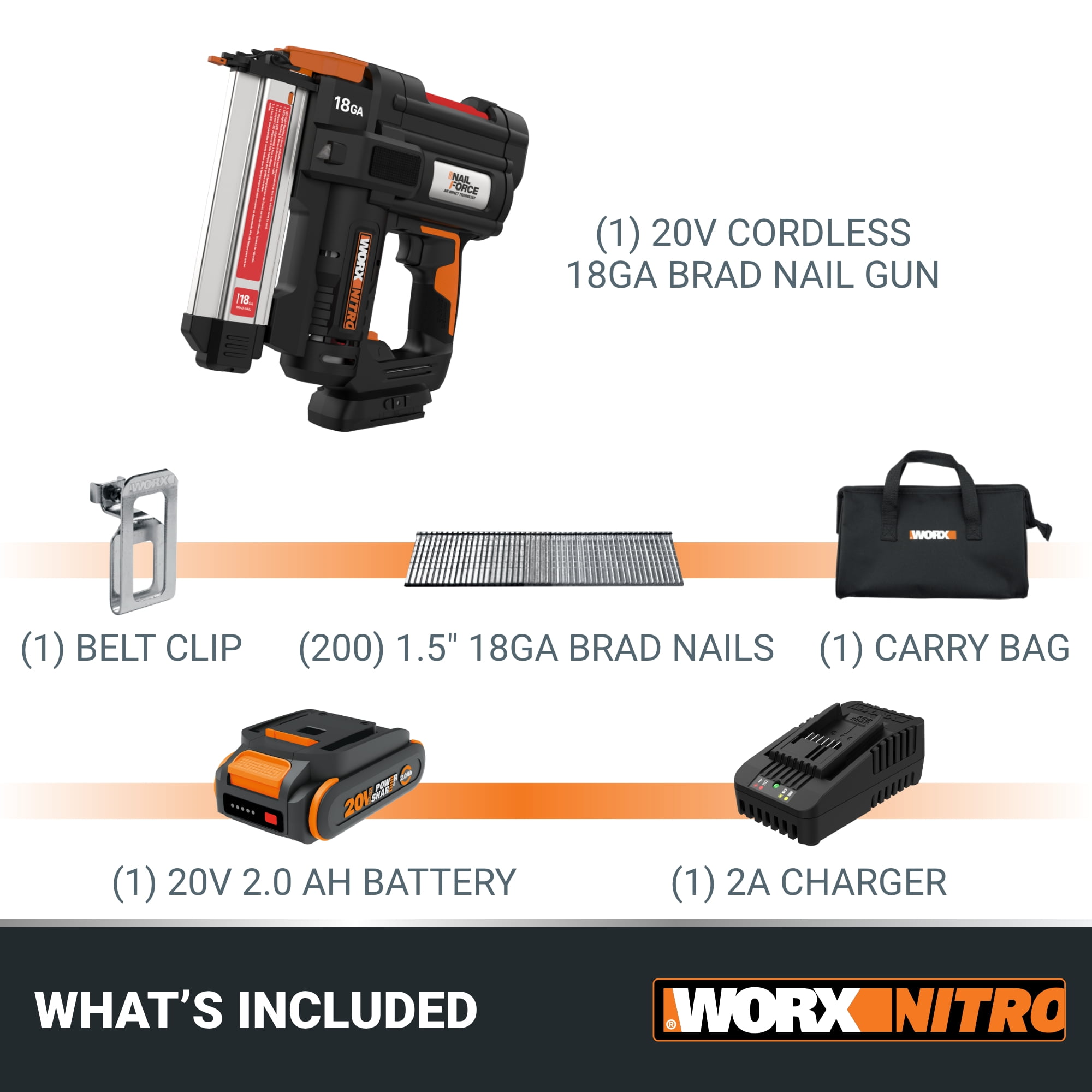 Worx Nitro WX842L 20V Power Share Cordless 18GA Brad Gun (Battery & Charger Included)