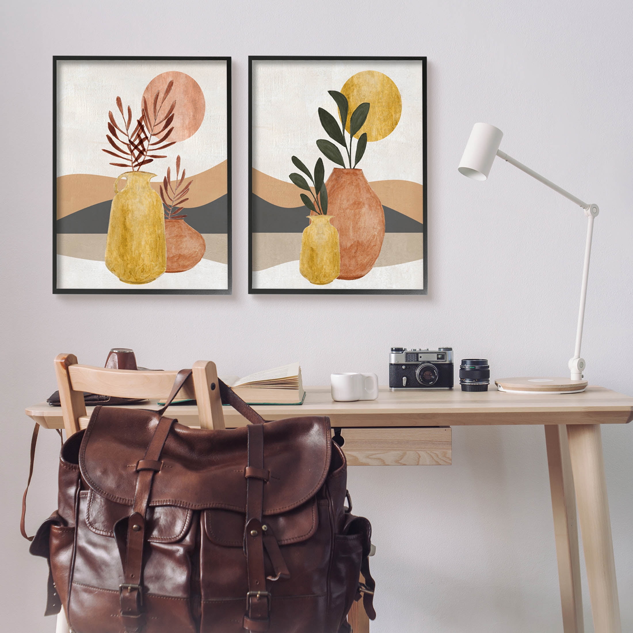 Boho Botanical Sprigs Landscape Botanical & Floral Graphic Art Black Framed Art Print Wall Art, Set of 2