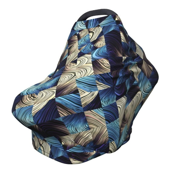 Fotbe Abstract Blue Squares Pattern Car Seat Covers for Babies, Nursing Breastfeeding Cover Carseat Canopy, Soft Stretchy Carrier Cover