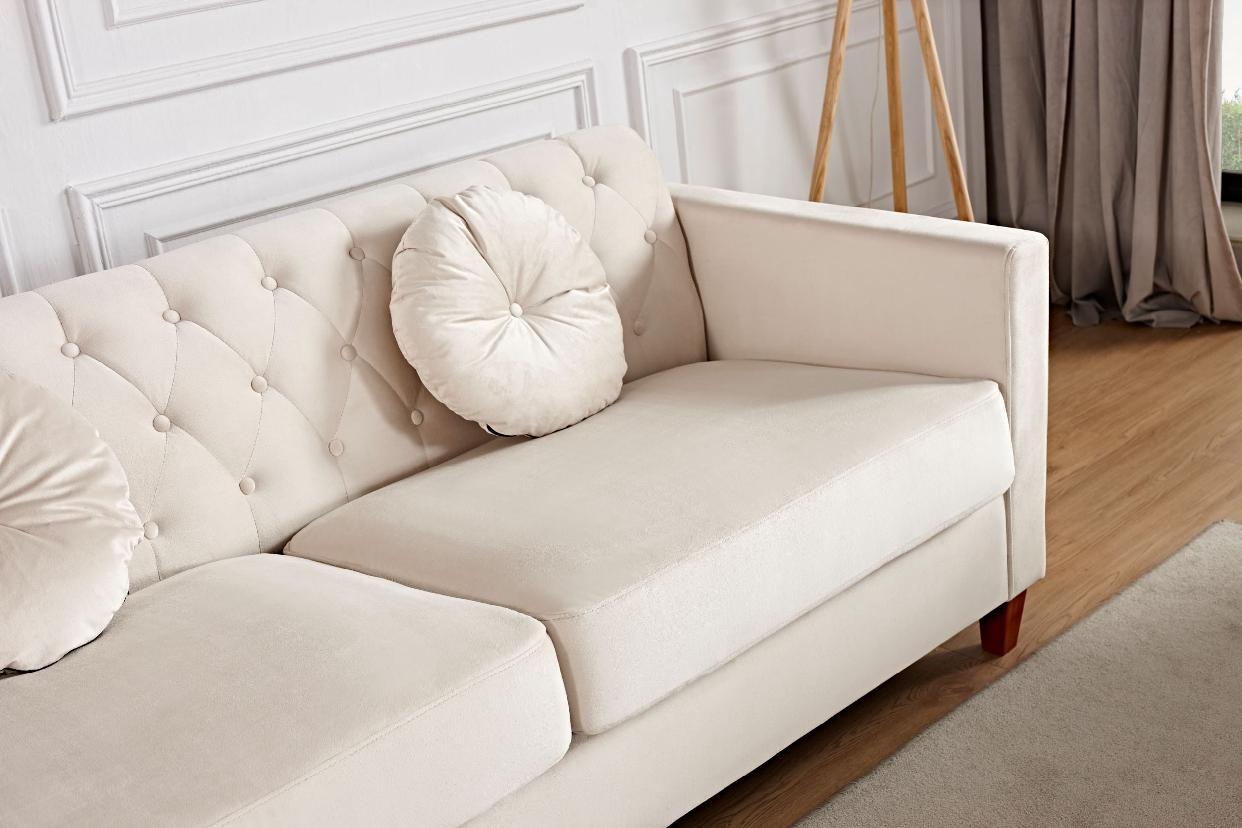 Uspridefurniture Gerame 79.5'' Velvet Square Arm Sofa,Beige