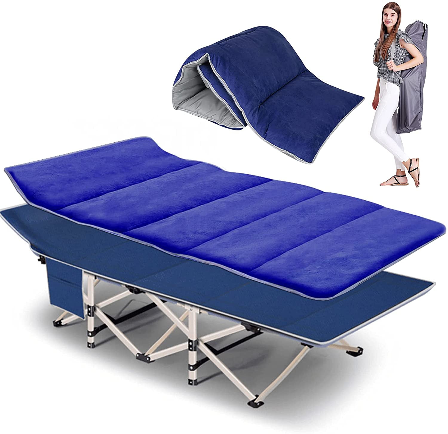 Heavy Duty Folding Single Bed W/ Mattress Travel Camping Guest Nap Steel Leg BAG 