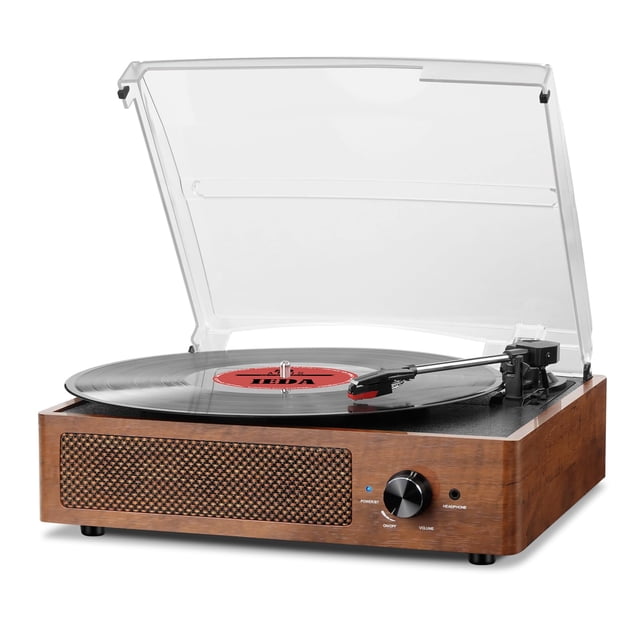 Tocadiscos de vinilo para discos de vinilo con altavoces, tocadiscos accionados por correa, soporte de 3 velocidades, reproducción inalámbrica Bluetooth, auriculares, entrada AUX, RCA Line LP