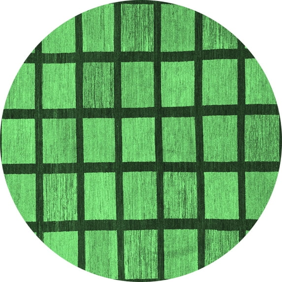 Ahgly Company Indoor Round Checkered Emerald Green Modern Area Rugs, 4' Round