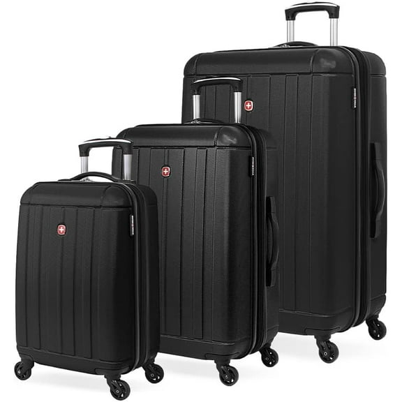 SwissGear 6297 Hardside Expandable Luggage with Spinner Wheels, Black, 3-Piece Set (18/23/27)