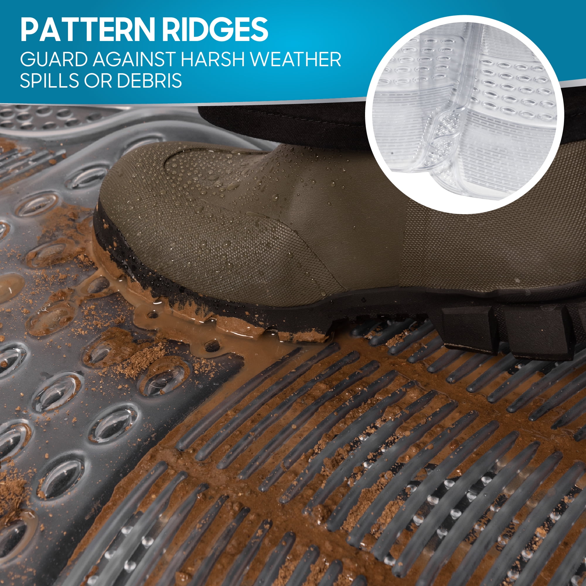 BDK Heavy Duty 4pc Front & Rear Rubber Floor Mats for Car SUV Van & Truck - All Weather Protection Universal Fit, Clear