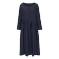 thumbnail image 4 of Lolmot Casual Dresses for Women Spring Summer Round Neck Solid Color Cotton and Linen Casual Button Up Long Sleeve Dress Loose Comfy Long Dress, 4 of 5