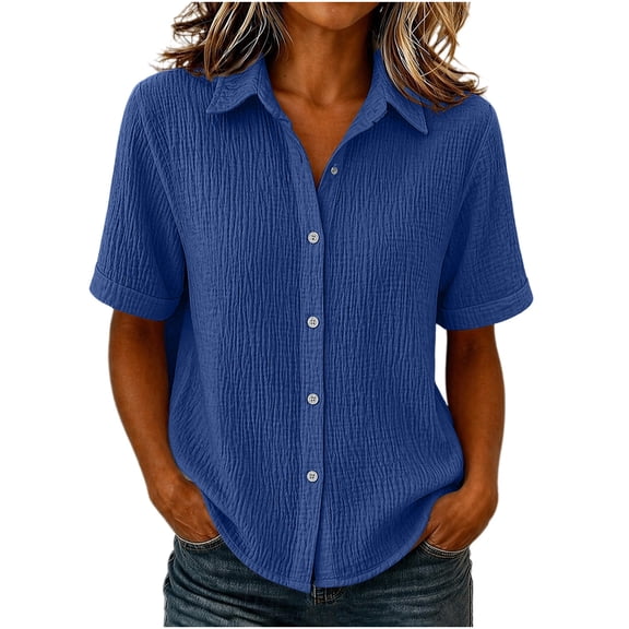Admvng Women's Tops Button-Up Casual Comfortable Solid Short Sleeve Blouse