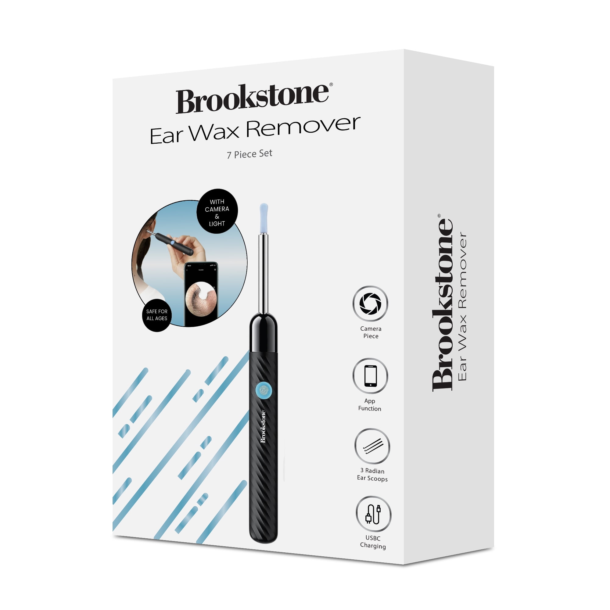 BROOKSTONE Ear Wax Removal System, 1080p HD Camera, 6 LED Lights, Rechargeable, 1 Count