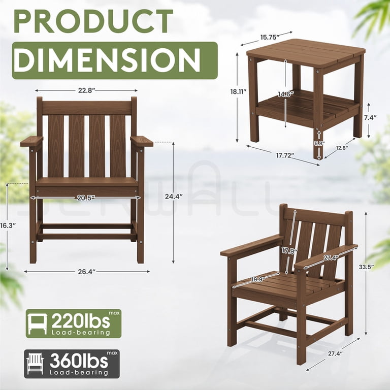 SERWALL 3-Piece HDPE Bistro Set with Armchairs, Brown photo 3