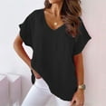 thumbnail image 2 of up to 60% off Gifts Usmixi Cute Tops for Women Solid V-Neck Short Sleeve T shirts Summer Casual Loose Soft Breathable Cotton Linen Blouses Black M Under $5, 2 of 6