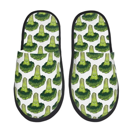 Balery Cute Broccoli Slient Indoor Furry Fleece Comfort House Shoes Soft Non-Slip Home Shoes Cotton slippers House Slippers-- Large
