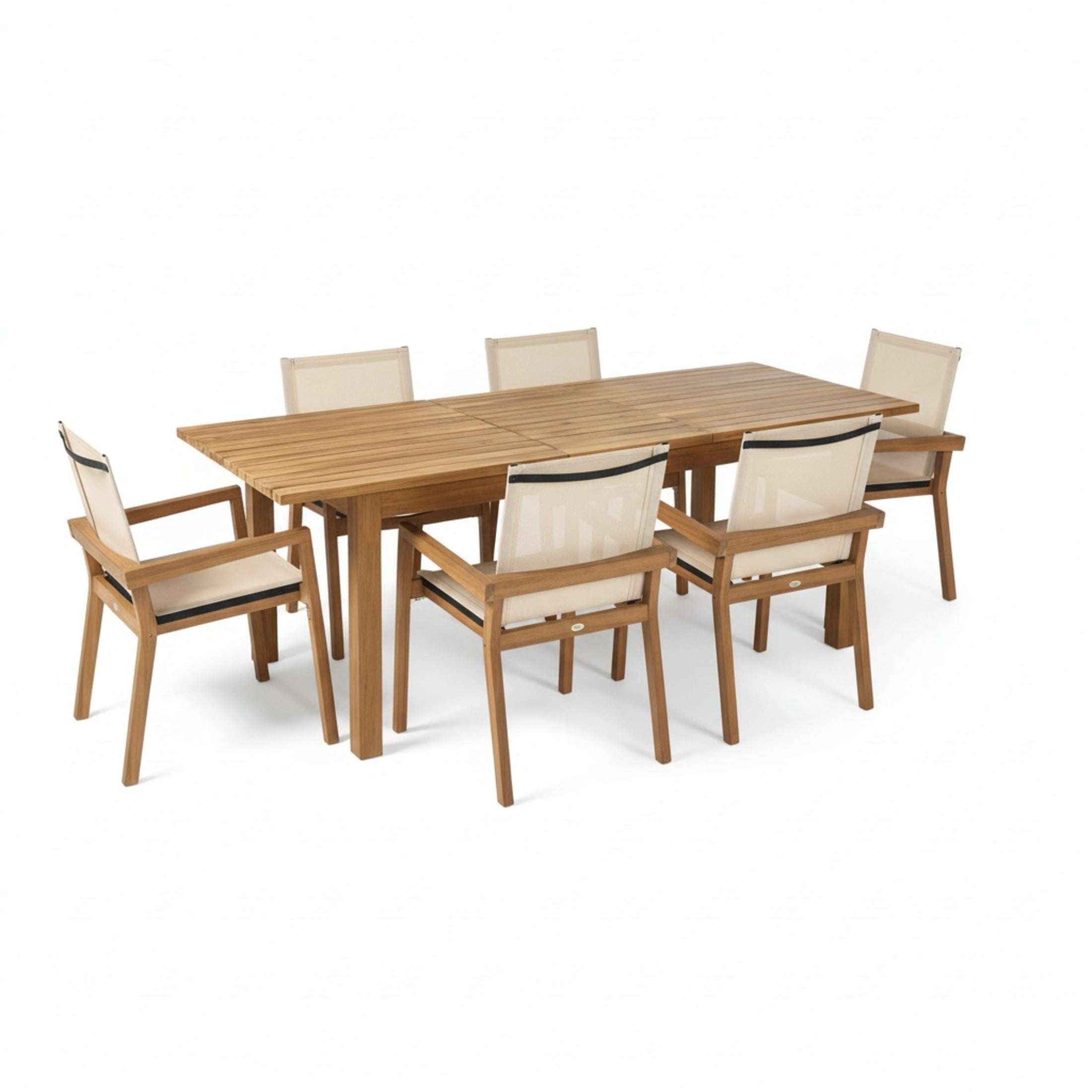 Christopher Knight Home 7-Piece Coastal Outdoor Patio Expandable Dining Set for Backyard, Teak+Beige