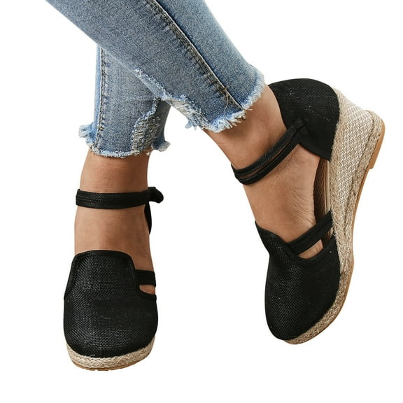 Juosiy Casual Shoes for Women Espadrilles Closed Toe Ankle Strap Dressy Sabdals Comfortable Platform Wedge Footwear