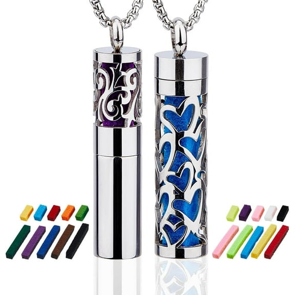 2 Styles Essential Oil Necklace Diffuser Stainless Steel Oil Pendant with 20Pcs Felt Pads Changeable Perfume Pads Aromatherapy Bottle Necklaces Jewelry Valentine's Day Gift for Woman Men Black