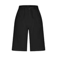 thumbnail image 6 of Kinrui Linen Shorts for Women Summer Knee Length Bermuda Shorts Drawstring Button High Waisted Knee Pants with Pockets Black M, 6 of 9
