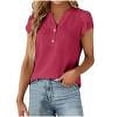 thumbnail image 1 of Women's Casual V-Neck Short Sleeve Blouse Button Down Shirt Solid Color Tops Comfortable Polyester Fashion Top for Work Party Dating Home Spring Summer, 1 of 8