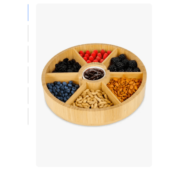 Botanero Giratorio de Bambú con Salsero de Cerámica, Plato Botanero con 6 Divisiones