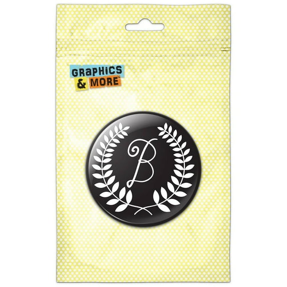 Letter B Monogram Olive Leaves Wreath Calligraphy Refrigerator Button Magnet