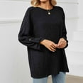 thumbnail image 5 of Lovskoo Sweaters for Women Winter Casual Solid Round Neck Long Sleeve Knitted Pits Loose Sweater Tops Black, 5 of 8