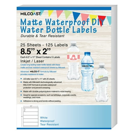 Milcoast Matte Waterproof Tear Resistant Diy Water Bottle Labels 8 5 Milcoast Matte Waterproof Tear Resistant Diy Water Bottle Labels 8 5 X 2 For Inkjet Laser