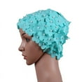 thumbnail image 3 of 3D Vintage Floral Ladies Swim Cap, Women's Petal Retro Swimming Hat Flower Bathing Cap for Long/Short Hair, Light Blue, 3 of 3