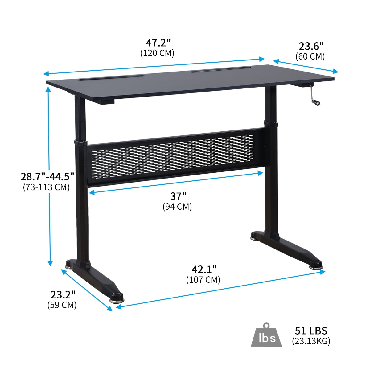 Kepooman Modern Height Adjustable Standing Desk with Crank Handle for Home Office, 47.2"L x 23.6"W x 28.7-44.5"H, Black Kepooman Modern Height Adjustable Standing Desk with Crank Handle for Home Office, 47.2"L x 23.6"W x 28.7-44.5"H, Black