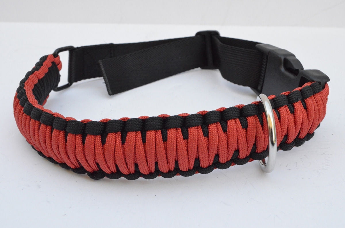 550 Paracord Dog Collar & Leash Set 15 - 25 Collar 6 foot Leash (Red /  Black) 