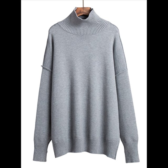 Suéter de Larga y Cuello Alto para Mujer, Estilo Informal, Holgado, de Punto Grueso, para Otoño e Invierno. Gris M