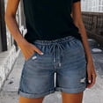 thumbnail image 2 of XIAONU Solid Denim Shorts for Women Drawstring Waist Daily Wear Shorts, 2 of 7