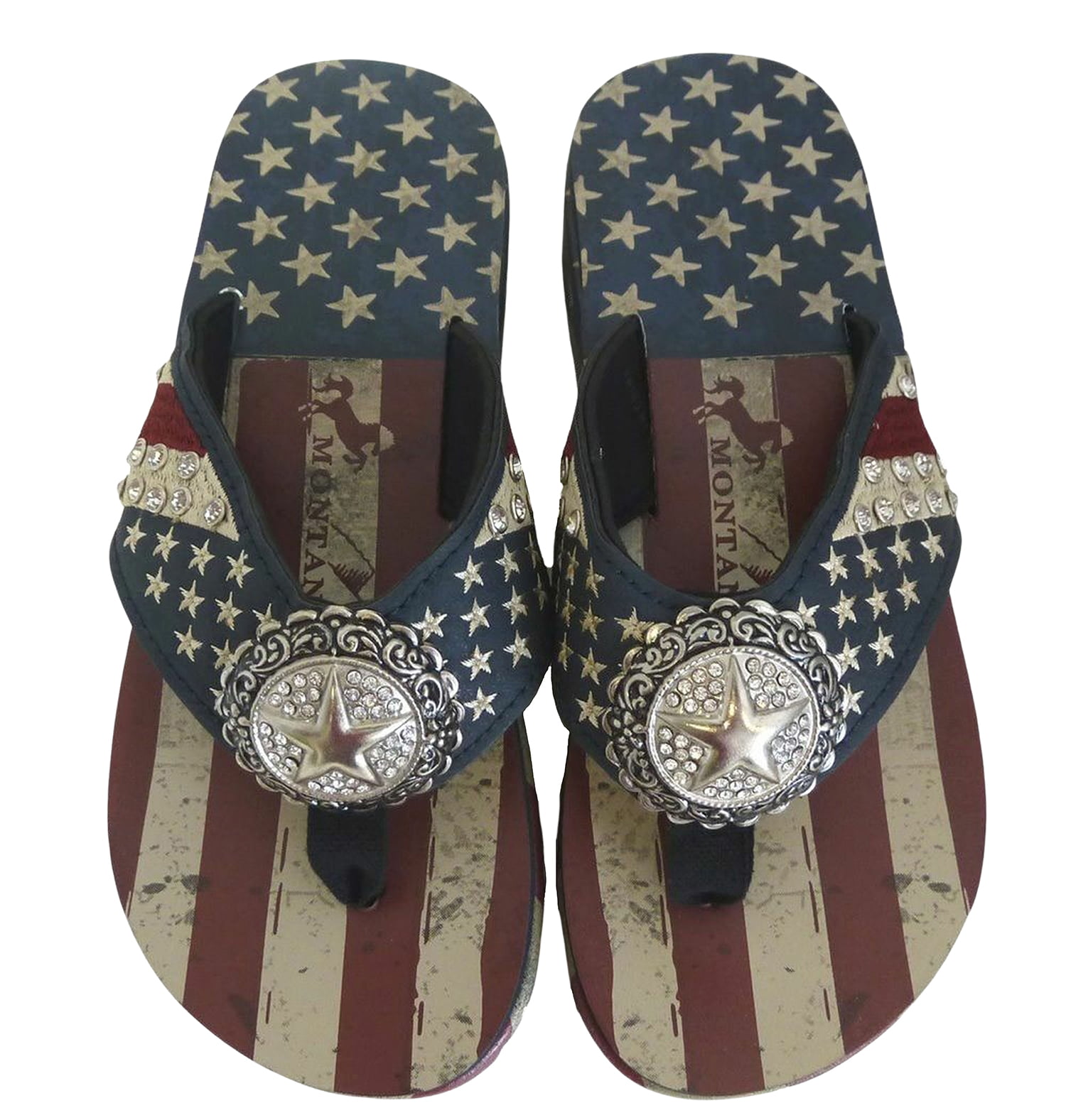 ISABELLA BY MONTANA WEST S066  Patriotic Red White Blue Wedge Flip Flops Sandals 