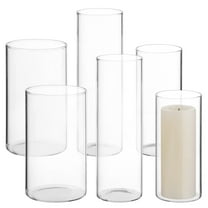 6 PCS Glass Hurricane Holders, Elegant Cylinder Candle Vases, Transparent Home Décor, Windproof Candle Holders White Candles, Modern Minimalist Design