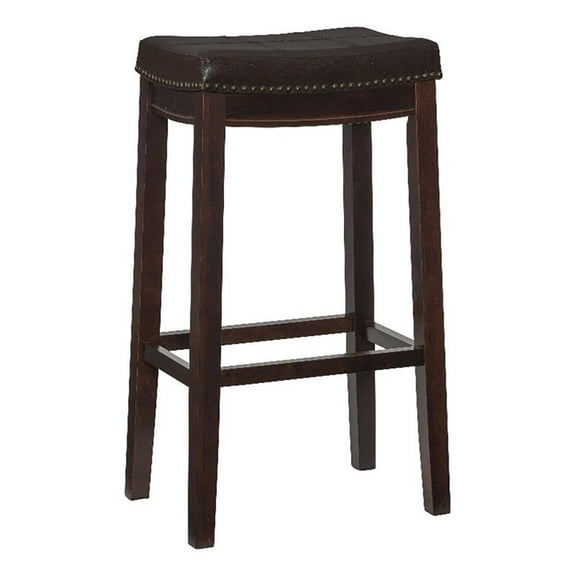 Hawthorne Collections 32" Contemporary Wood/Faux Leather Bar Stool in Dark Brown