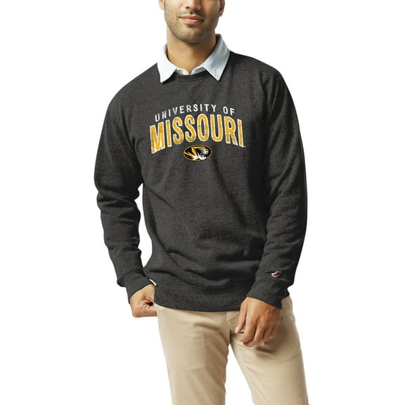 Men's League Collegiate Wear  Heather Charcoal Missouri Tigers  Heritage Tri-Blend Pullover Sweatshirt