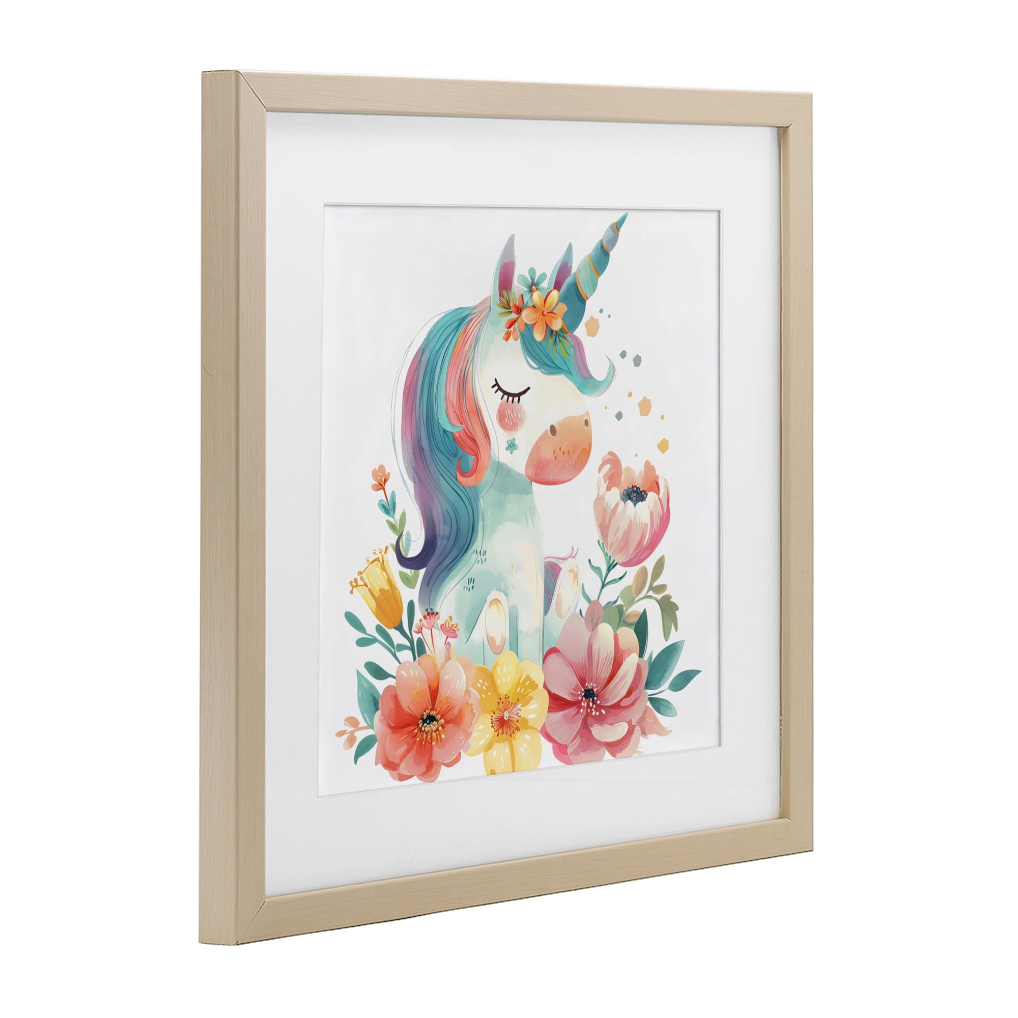 Stupell Industries Whimsical Unicorn with Blossoms Birch Framed Print Under Glass, design by Creative Studio