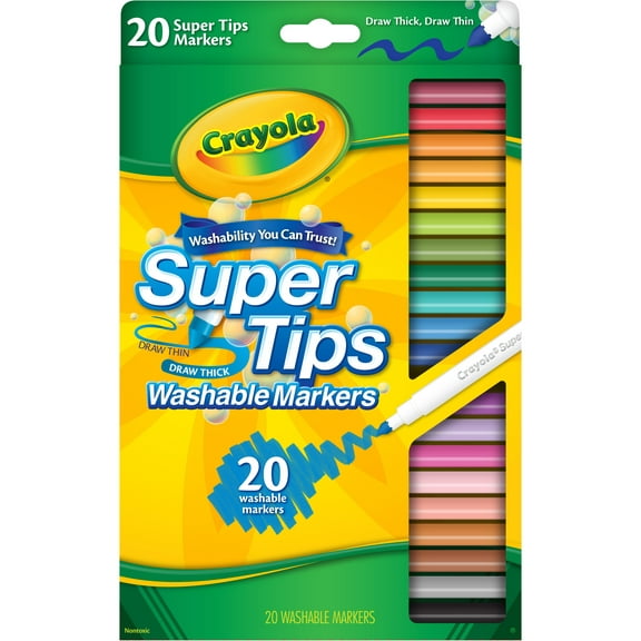 Crayola Super Tip Washable Marker Set, School Supplies, 20-Colors, Child Ages 3+