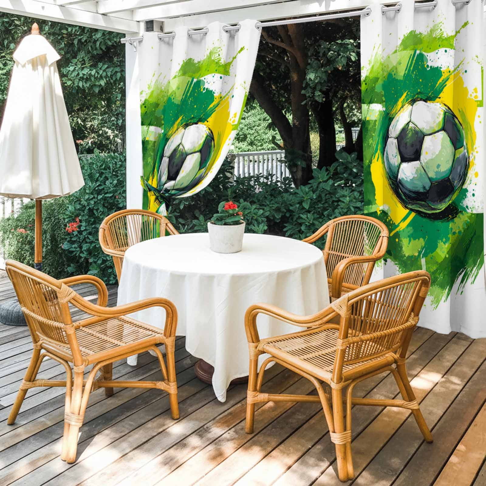 Soccer Sport Outdoor Curtains for Patio, Modern Dynamic Football Match Abstract Green Yellow Waves Sunshade Privacy Drapes Grommet Waterproof Outside Curtains for Porch Balcony 54"x108", 1 Panel