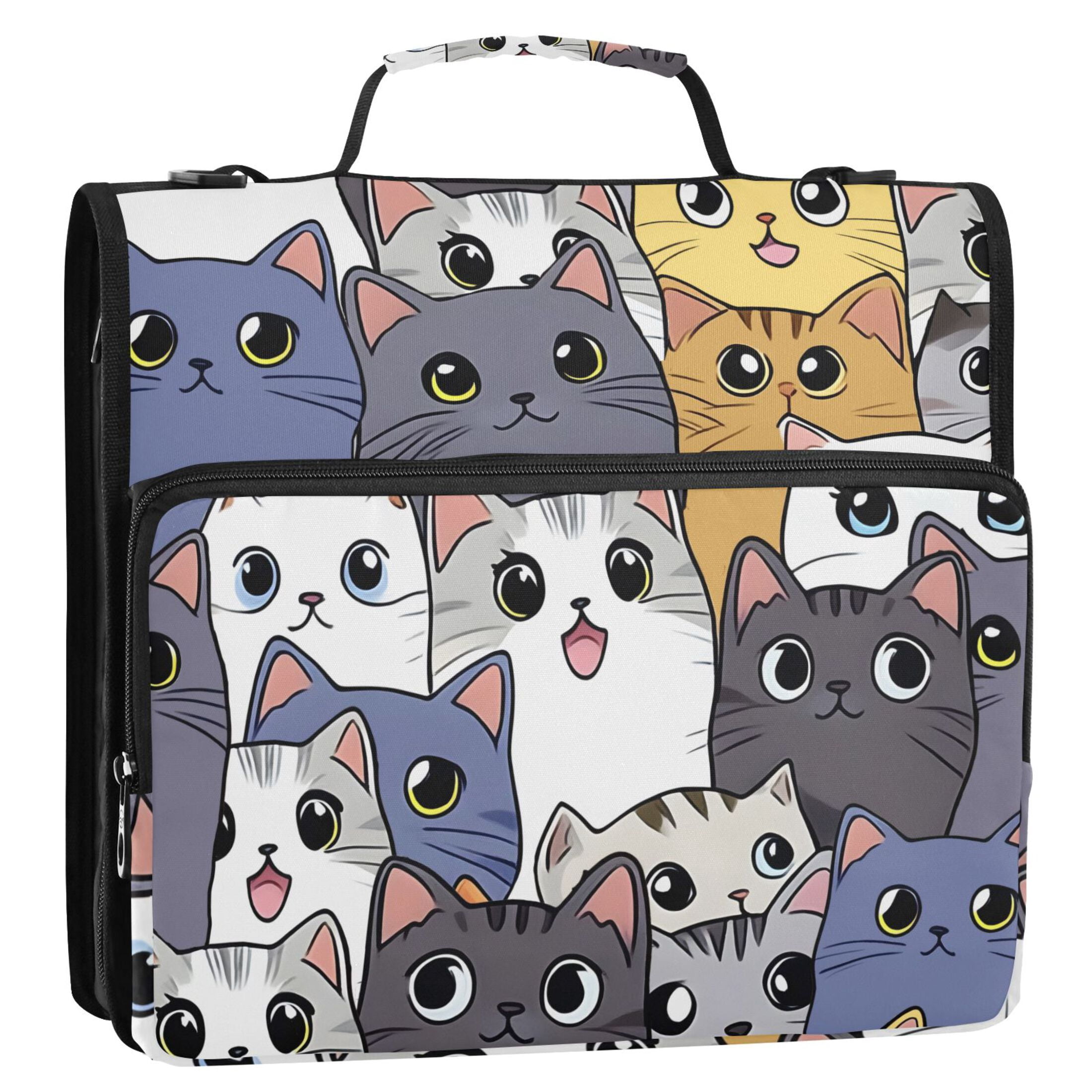 ALAZA Zipper Binder Colorful Doodle Cute Cats 3 Ring Trapper Keeper File Folder Organizer Bag
