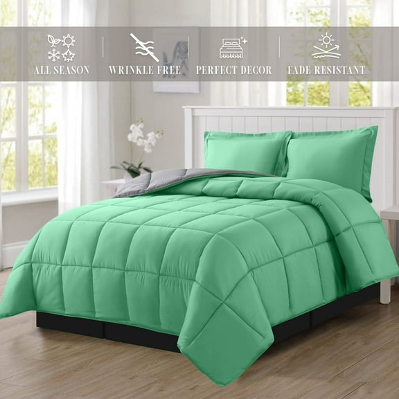 High Quality - NEW - 3-Piece Reversible Comforter Set, All Season Suitable, Box-Stitched Down Alternative, King/California King, Tiffany/Gray