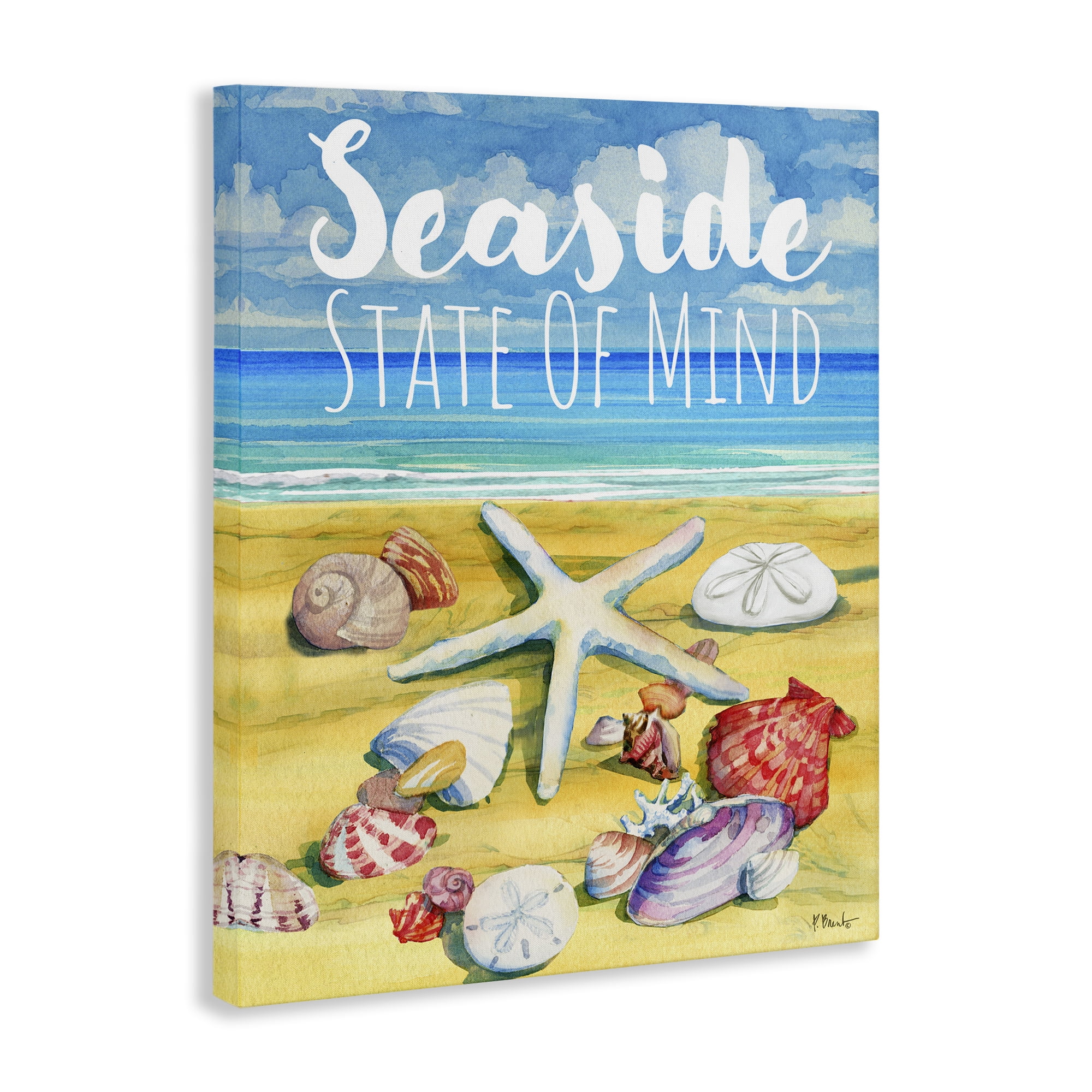 Stupell Industries Seaside Sandy Shells Coastal Painting Gallery Wrapped Canvas Art Print Wall Art, 16 x 20