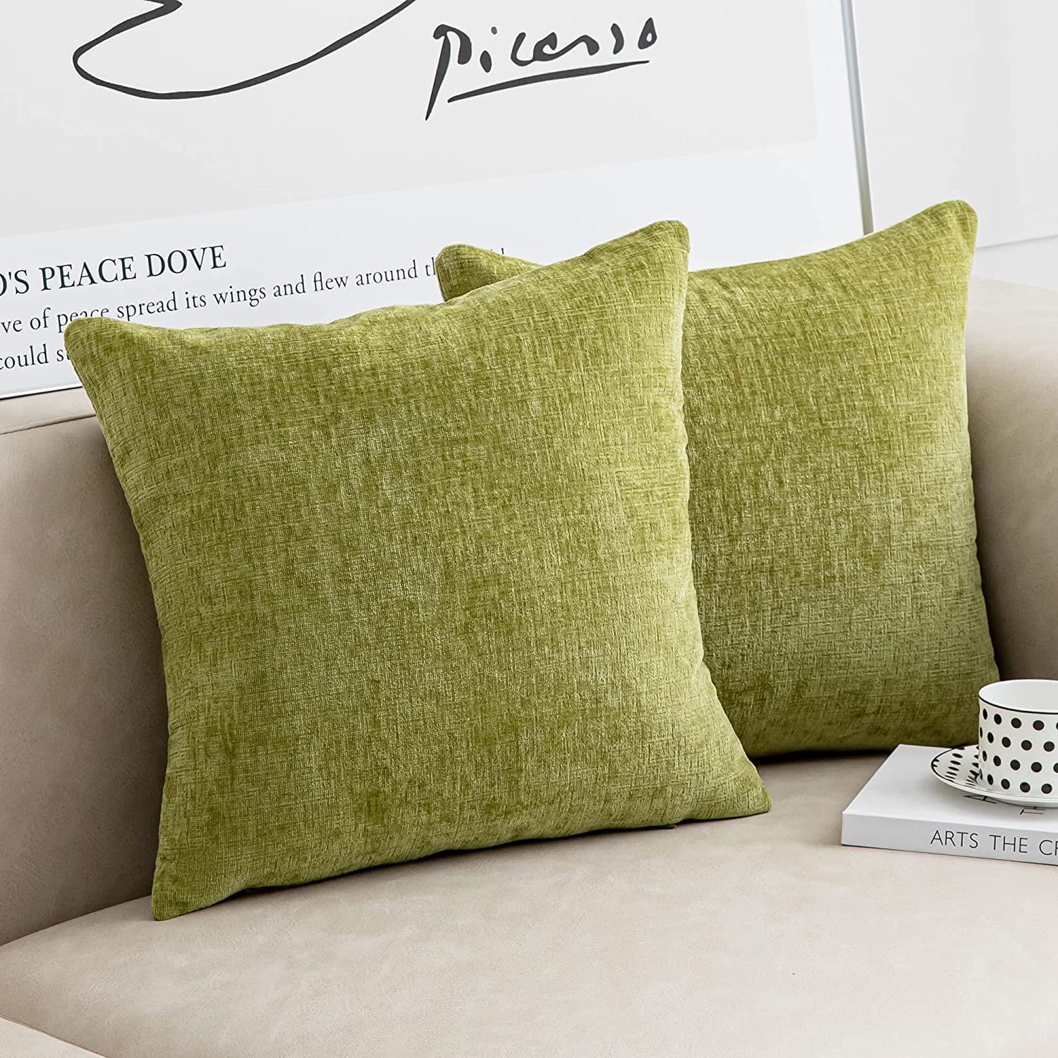 Large Olive Green Pillow Covers 24x24 Inch Set of 2 Modern Farmhouse