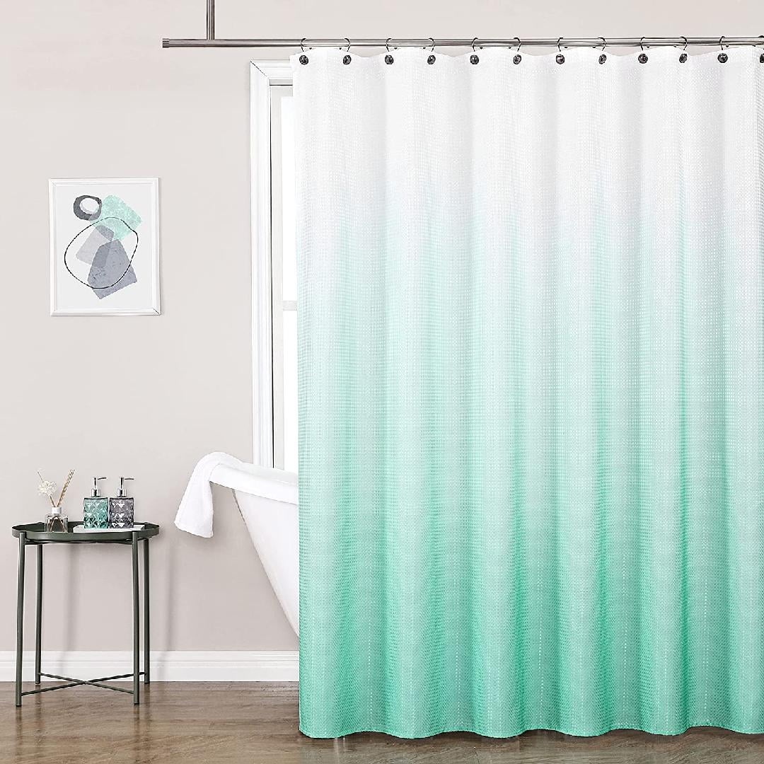 Waffle Fabric Shower Curtain Aqua Ombre Decorative Spa Bathroom Shower