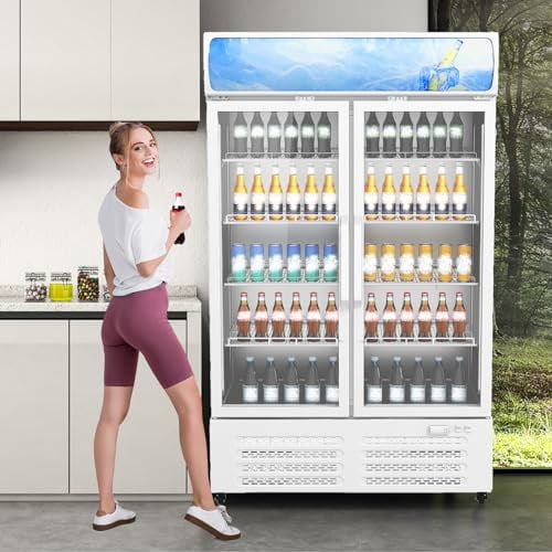 2025 New Commercial Refrigerators Display Fridge 26 Cu.ft, Beverage Refrigerator and Cooler with Adjustable Removable Shelves and LED Light for Home, Store, Gym, Bar or Office, Double Swing Door