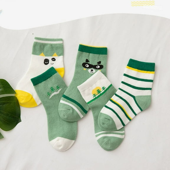 WTXUE Toddler Socks Pack of 5 Socks of Socks 5 In Children'S Cartoon Cotton Pairs and Socks Boys Girls Socks Socks Socks | Green