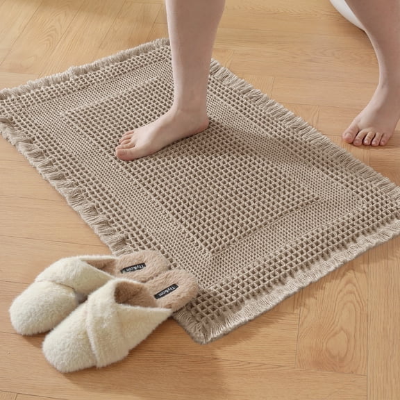 JIATER Waffle Bathroom Rugs 24x17,Soft Absorbent Bath Mat Non-Slip Backing Quick Dry Washroom Mats,Brown