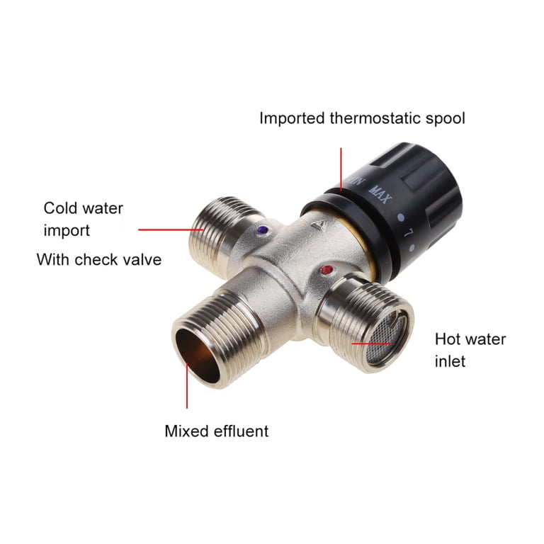 Brass Thermostatic Mixing Valve – 3-Way, 35-60°C Adjustable, Anti-Scald Safety Shutoff, For Solar & Domestic Hot Water Systems (DN20, Brass/Plastic)